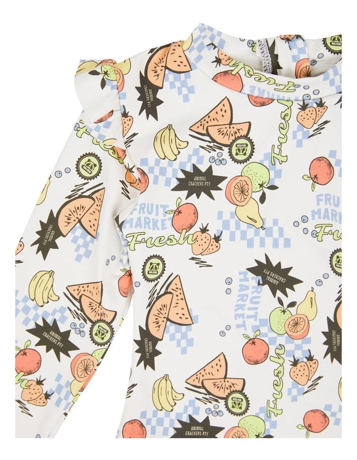 Animal Crackers Fruit Market L/S One Piece Girls 0
