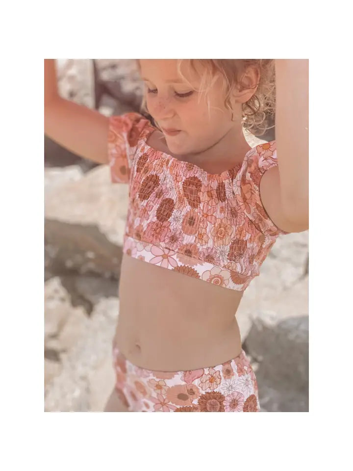 Quincy Bardot Bubble Sleeved Bikini Print Girls