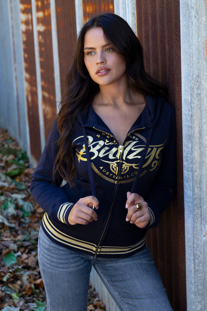 Bullzye Womens Bowen Zip Through Hoodie Dark Navy