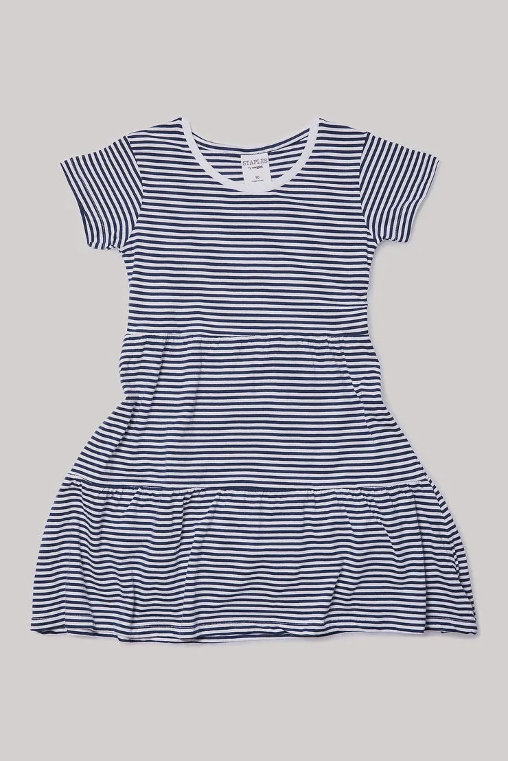 EVE GIRL-STRIPE BEACH DRESS- NAVY