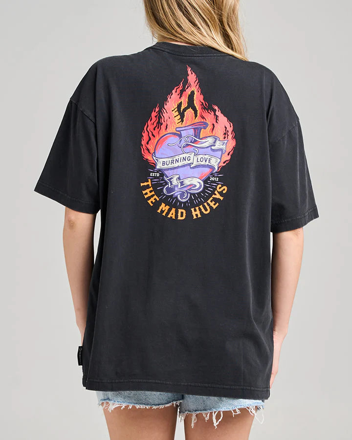 TMH BURNING LOVE | WOMENS OVERSIZED SS TEE - WASHED BLACK
