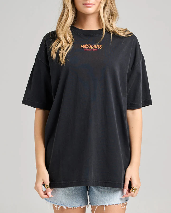 TMH BURNING LOVE | WOMENS OVERSIZED SS TEE - WASHED BLACK