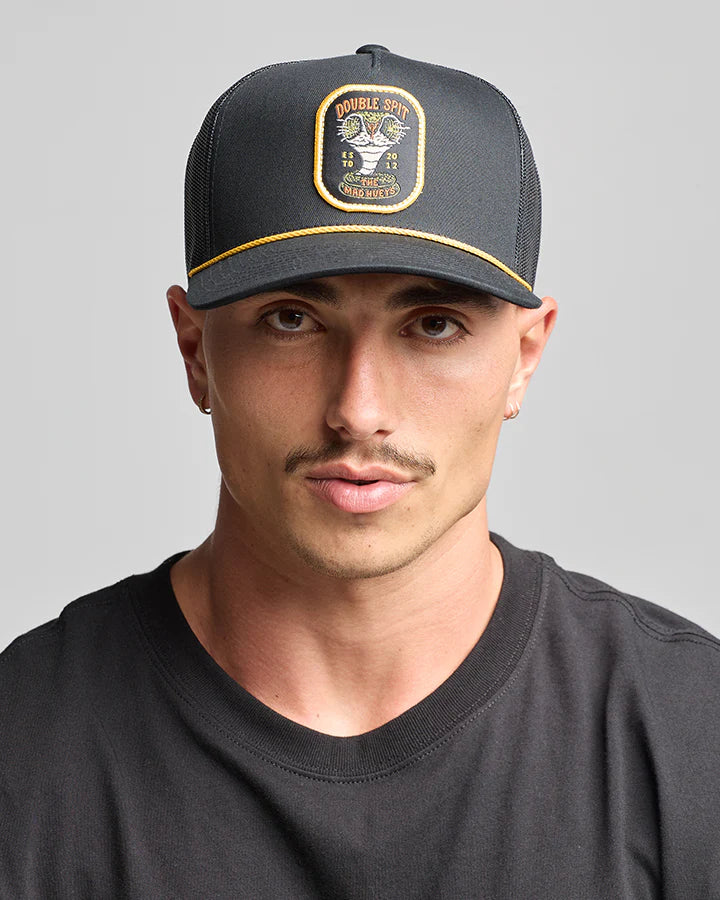 TMH DOUBLE SPIT | TWILL TRUCKER - BLACK
