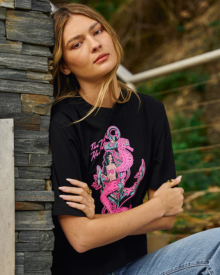 TMH SEAHORSE ANCHOR | WOMENS BOXY SS TEE - BLACK