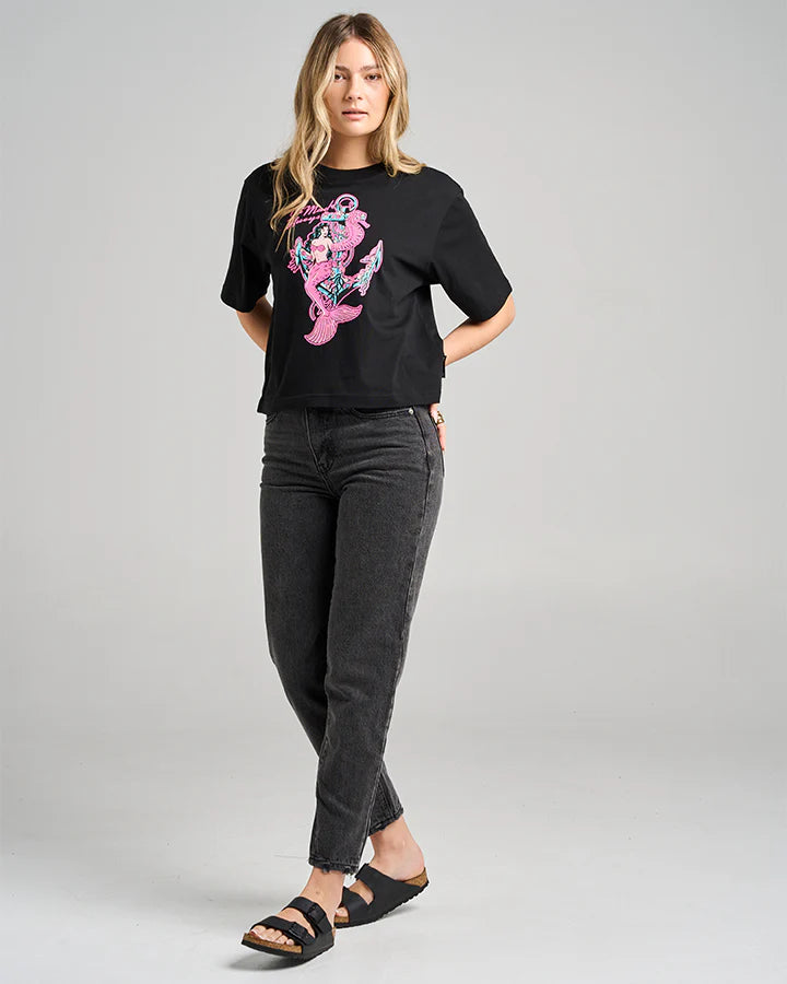 TMH SEAHORSE ANCHOR | WOMENS BOXY SS TEE - BLACK