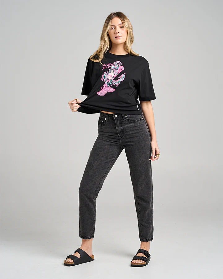 TMH SEAHORSE ANCHOR | WOMENS BOXY SS TEE - BLACK