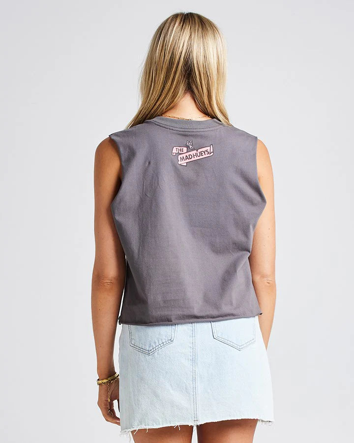 TMH Womens Butterfly Anchor Cropped Muscle Charcoal