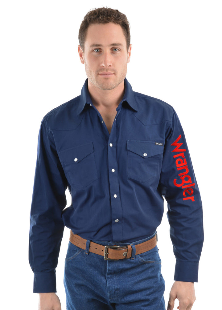 Wrangler Mens Logo Rodeo LS Drill Shirt