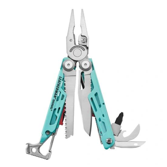 Leatherman Signal Camping Multi-Tool w/Firestarter/Whistle w/Nylon Sheath - Aqua & Silver - Box