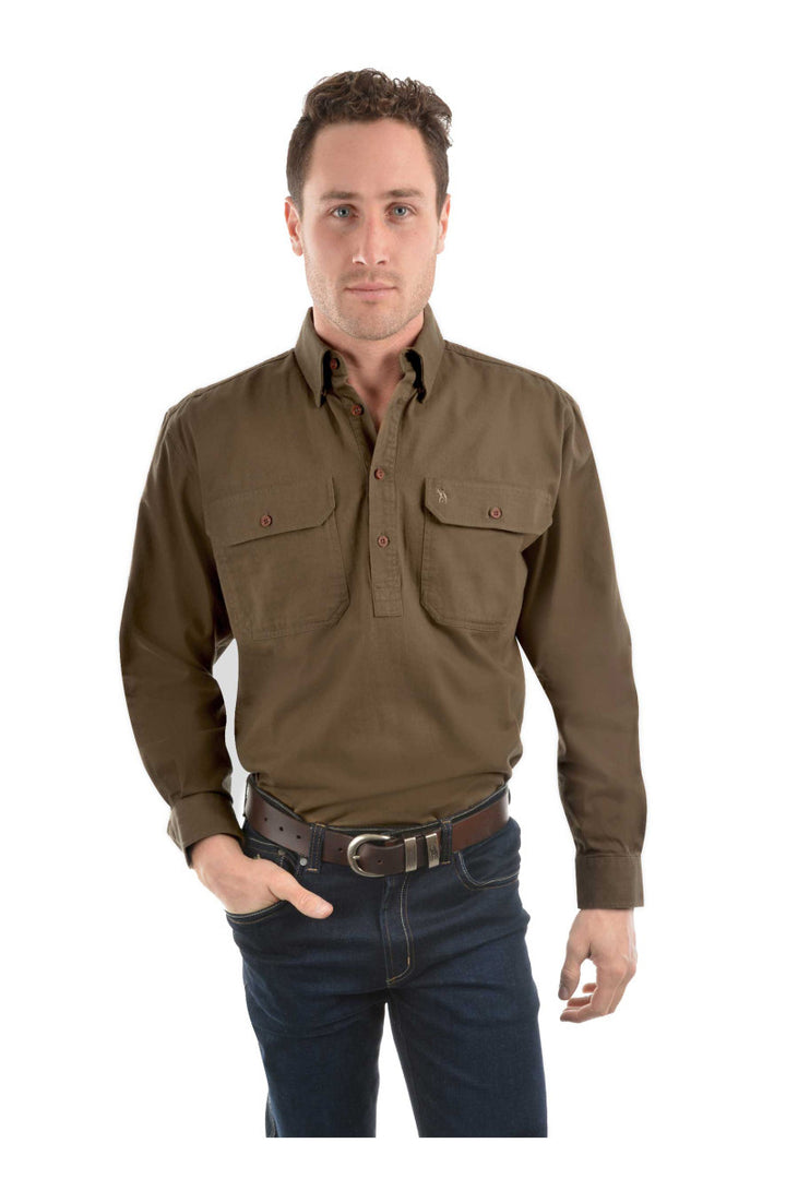 Thomas Cook Heavy Drill Half Placket LS Shirt Bone 4XL