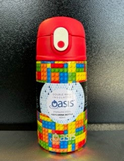 Oasis S/S Double Wall Insulated Kids Bottle W/Sipper 400ml - Bricks - TheSquarePeg