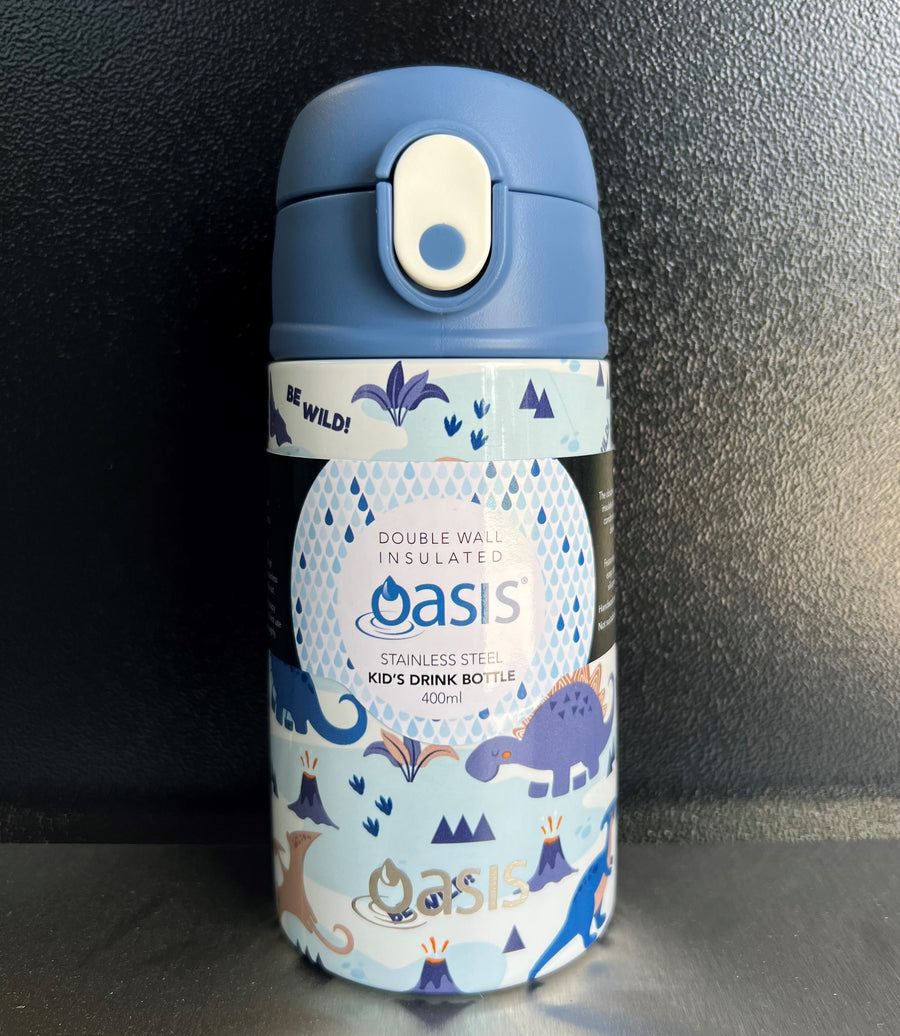 Oasis S/S Double Wall Insulated Kids Bottle W/Sipper 400ml - Dinosaur Land - TheSquarePeg