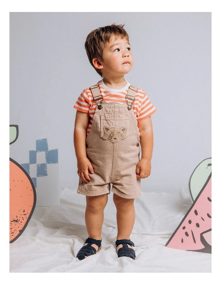 Animal Crackers Upside Overalls Tan