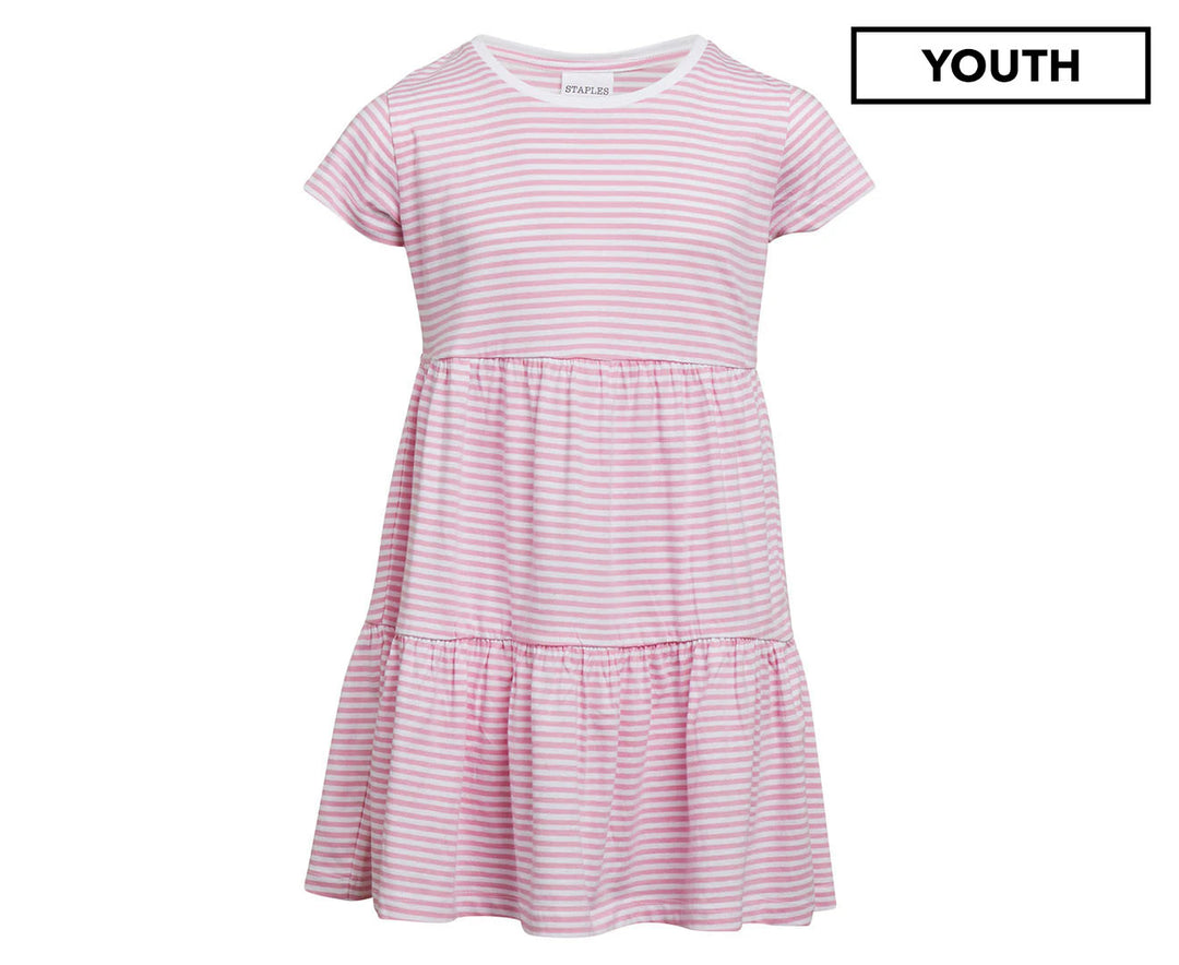 EVE GIRL STRIPE BEACH DRESS PINK
