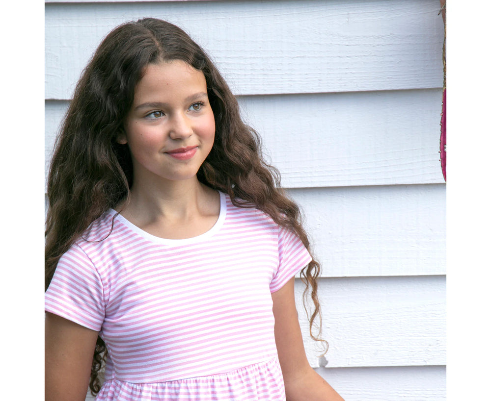 EVE GIRL STRIPE BEACH DRESS PINK - TheSquarePeg