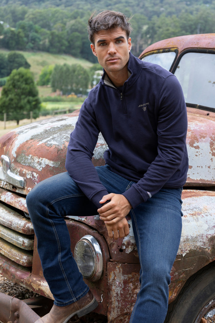 Bullzye Mens Aiden 1/4 Zip Pullover Navy