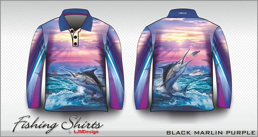LJM Fishing Shirt Black Marlin Purple - 5XL