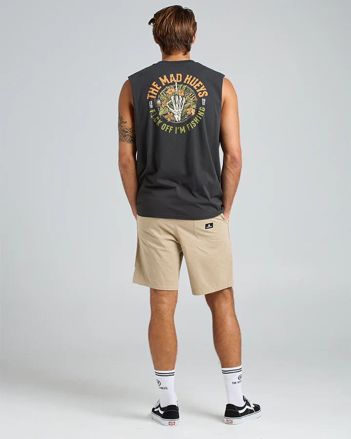 THE MAD HUEYS - FK OFF IM FISHING MUSCLE VINTAGE BLACK