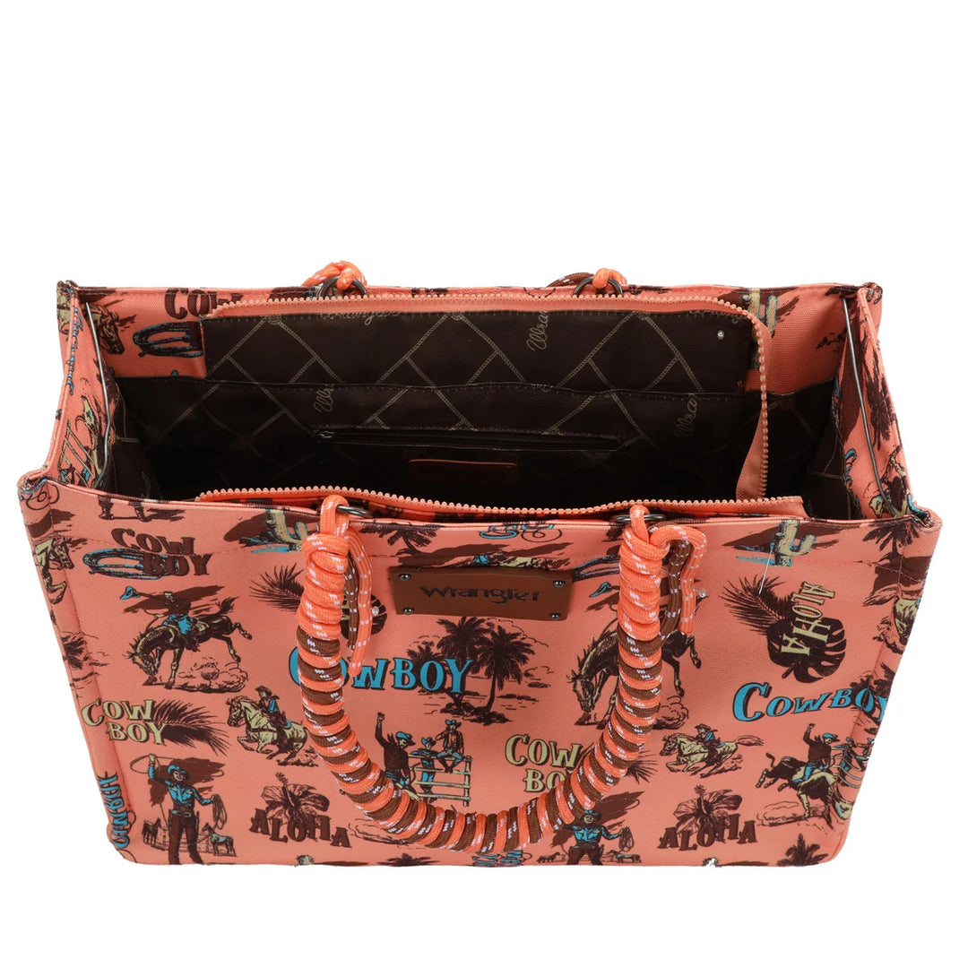 Wrangler Cowboy Dual Sided Print Canvas Wide Tote Orange