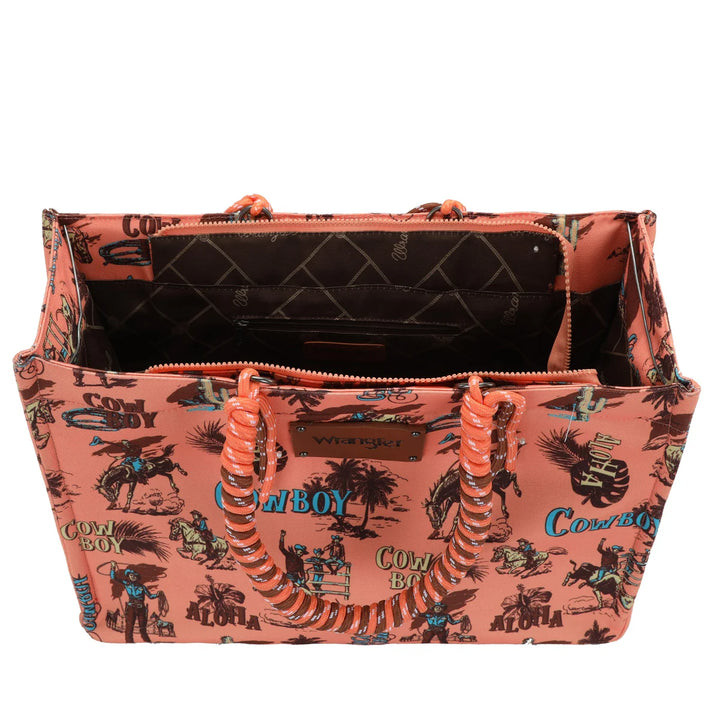 Wrangler Cowboy Dual Sided Print Canvas Wide Tote Orange