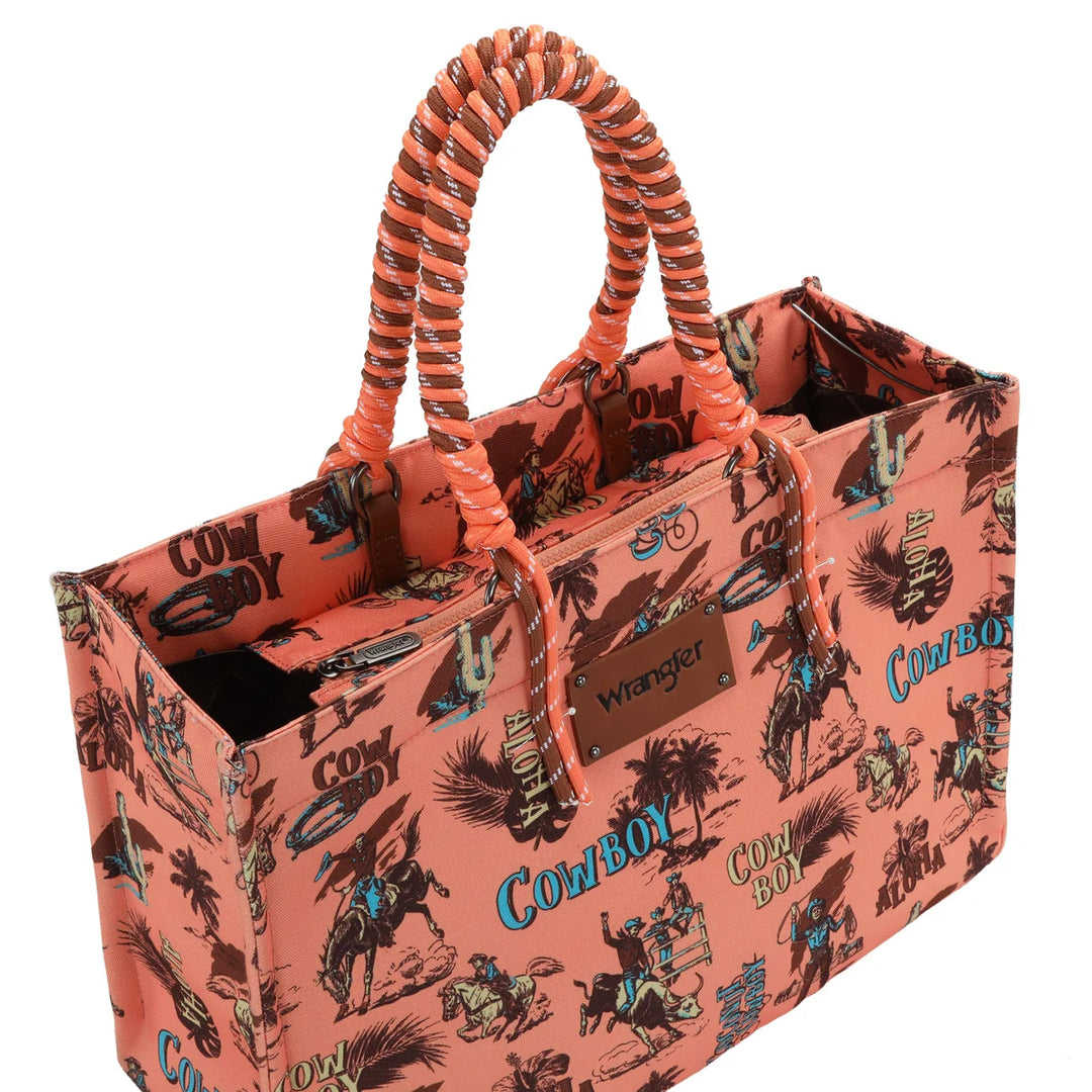 Wrangler Cowboy Dual Sided Print Canvas Wide Tote Orange