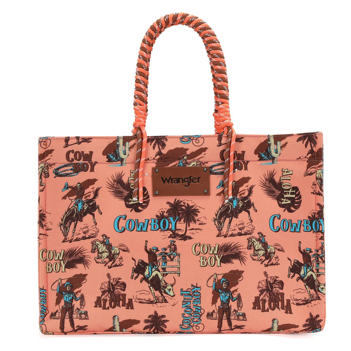 Wrangler Cowboy Dual Sided Print Canvas Wide Tote Orange