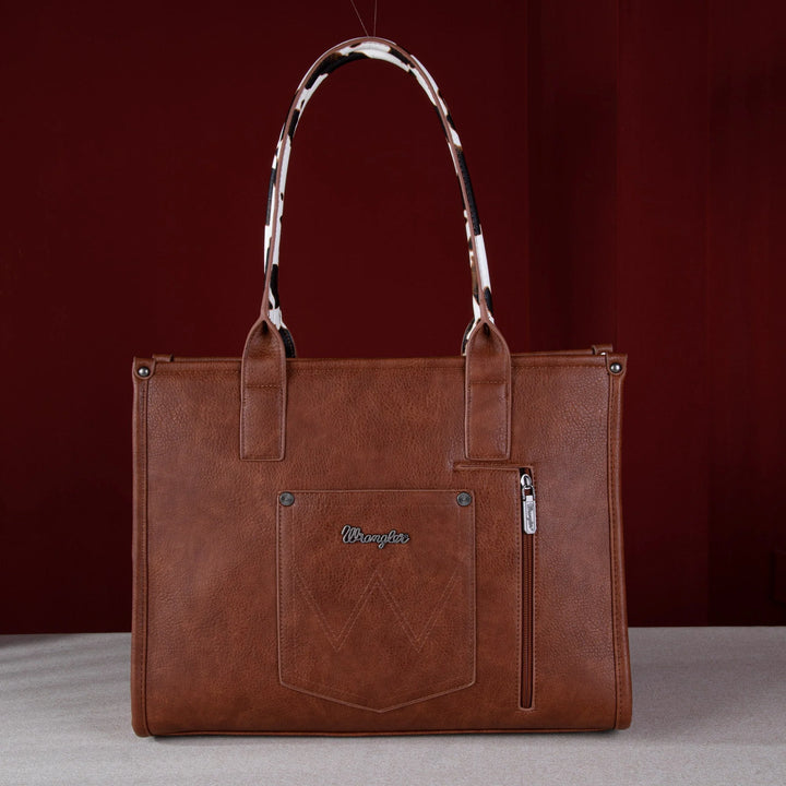 Wrangler Cow Print Wide Tote Brown