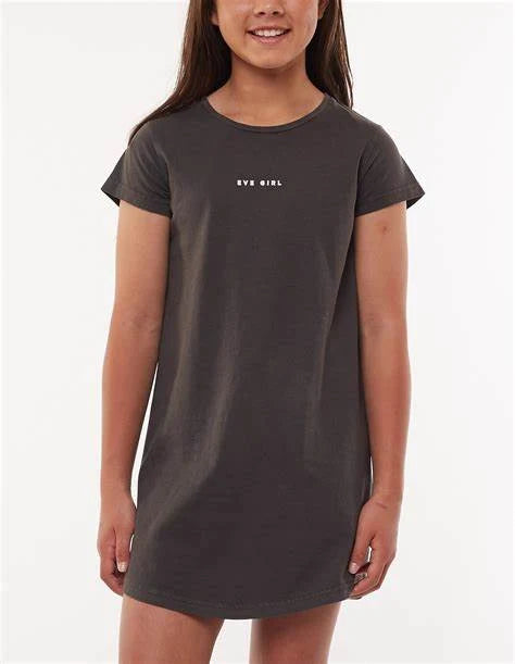 Eve Girl Washed Tee Dress Khaki