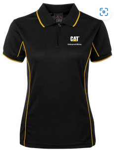 CAT Piping Polo- Black with gold trim