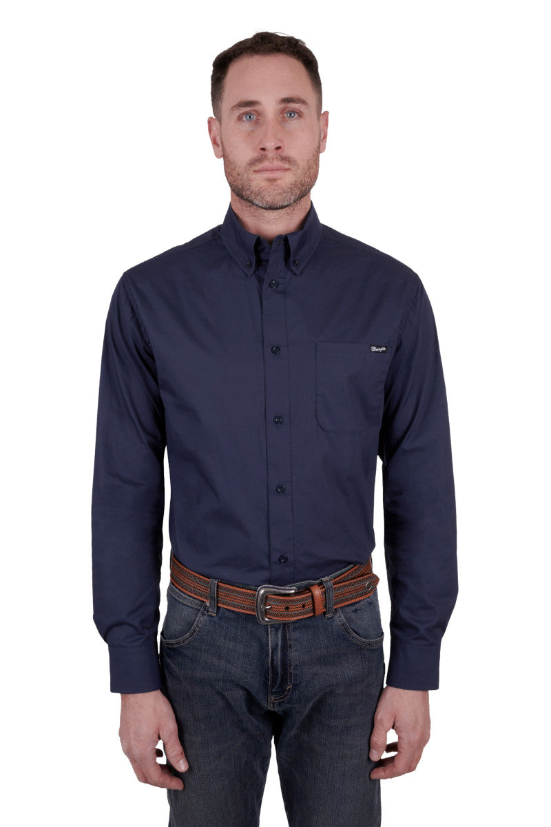 Wrangler Mens Niko Logo LS shirt Navy XS