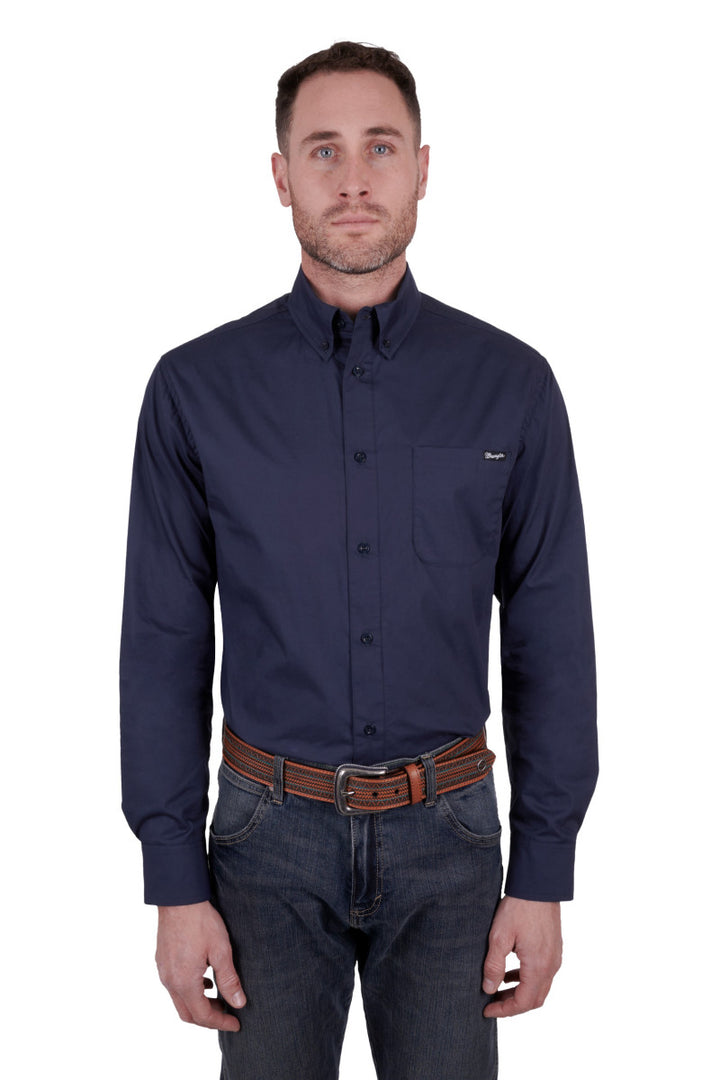 Wrangler Mens Niko Logo LS shirt Navy XS