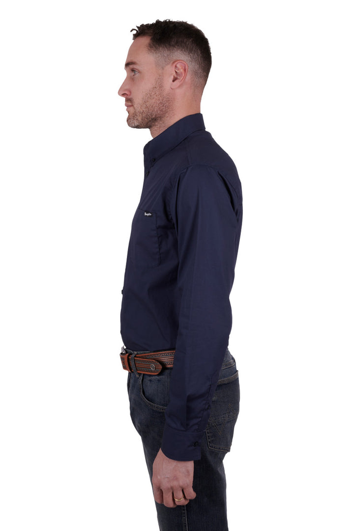 Wrangler Mens Niko Logo LS shirt Navy XS