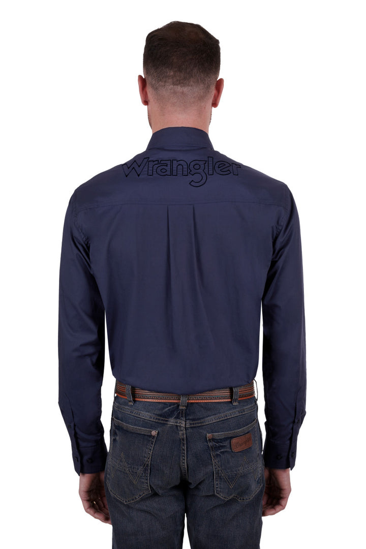 Wrangler Mens Niko Logo LS shirt Navy XS