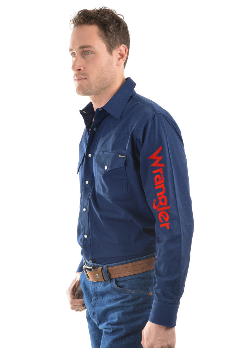 Wrangler Mens Logo Rodeo LS Drill Shirt