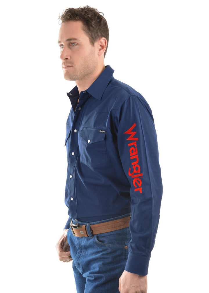 Wrangler Mens Logo Rodeo LS Drill Shirt
