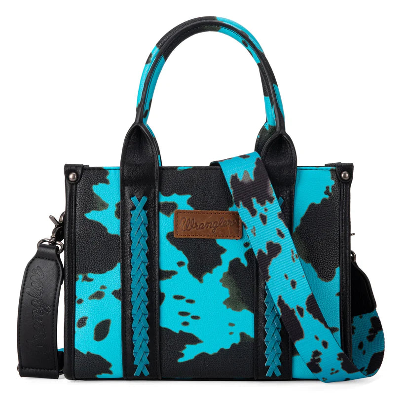 Wrangler Cow Print Tote/Crossbody - Blue