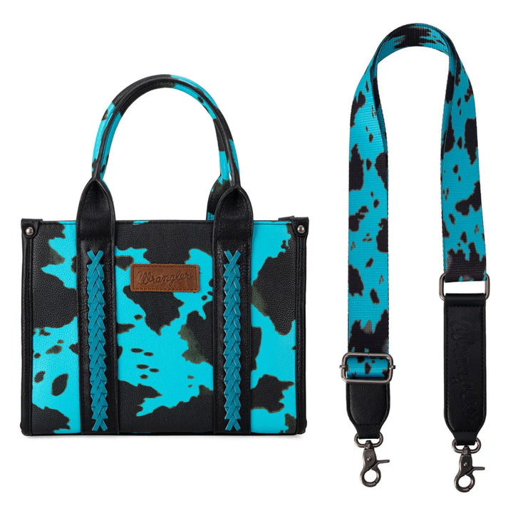 Wrangler Cow Print Tote/Crossbody - Blue
