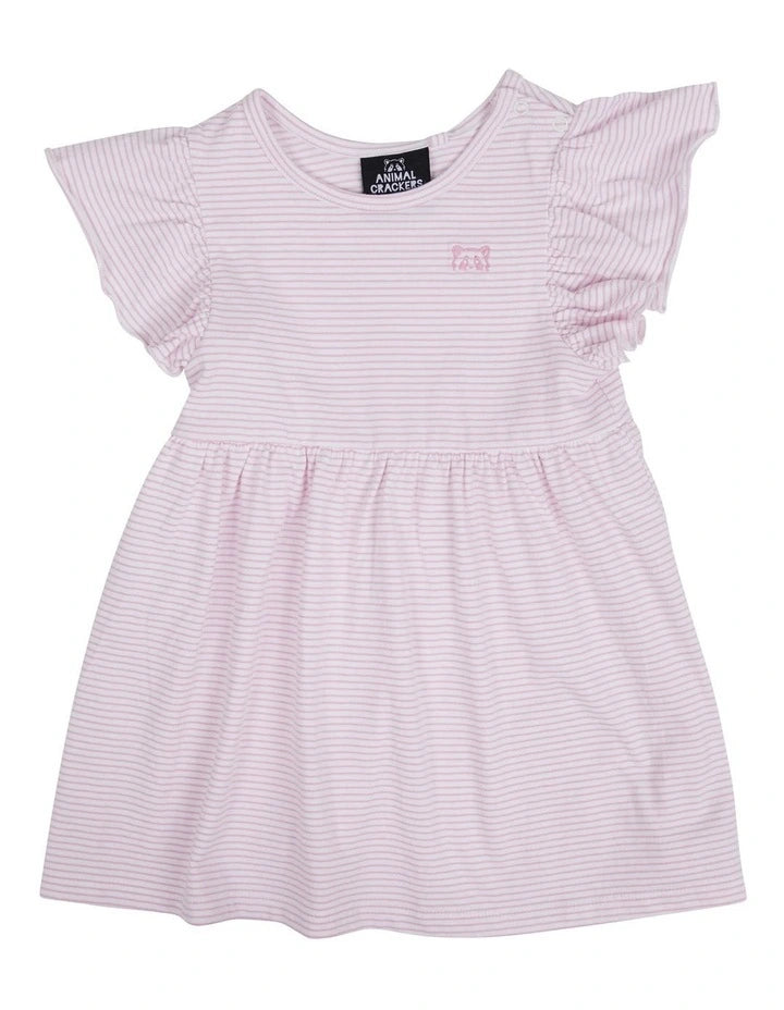 Animal Crackers Stripe Frill Dress Pink Girls