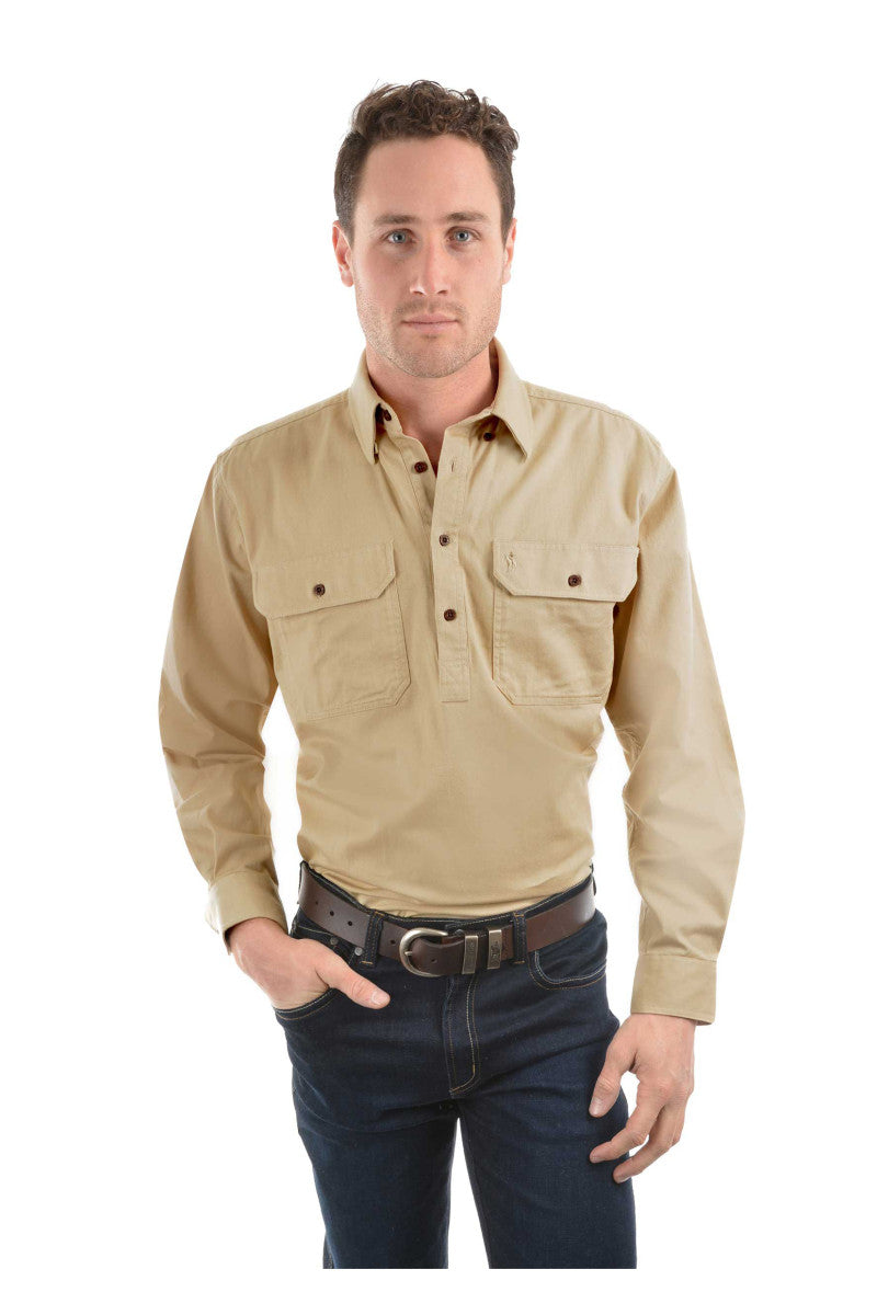 Thomas Cook Heavy Drill Half Placket LS Shirt Bone 4XL