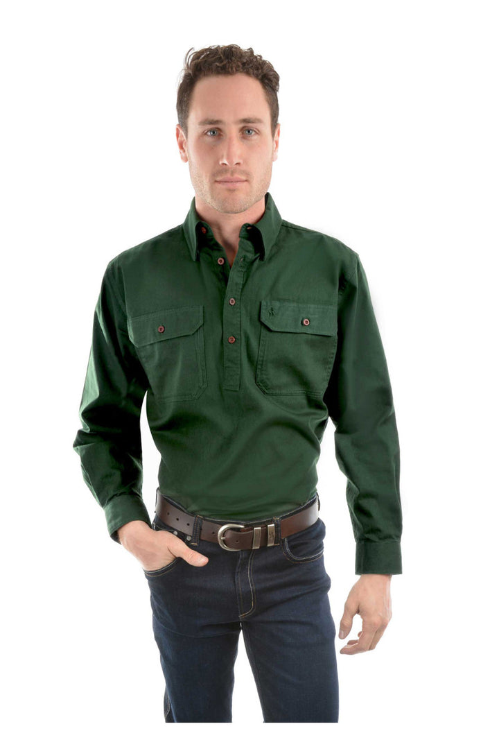 Thomas Cook Heavy Drill Half Placket LS Shirt Bone 4XL