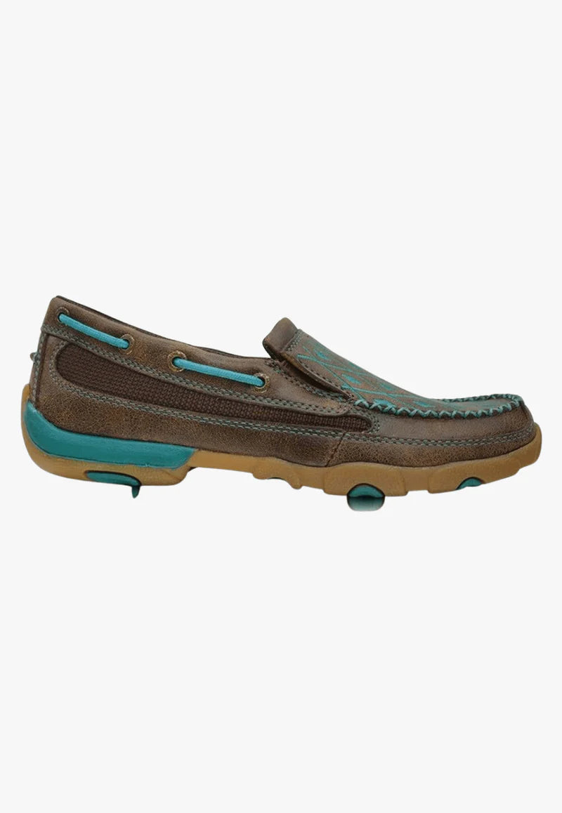 Twisted X Womens Casual Driving Mocs Slipon Brown/Turquoise